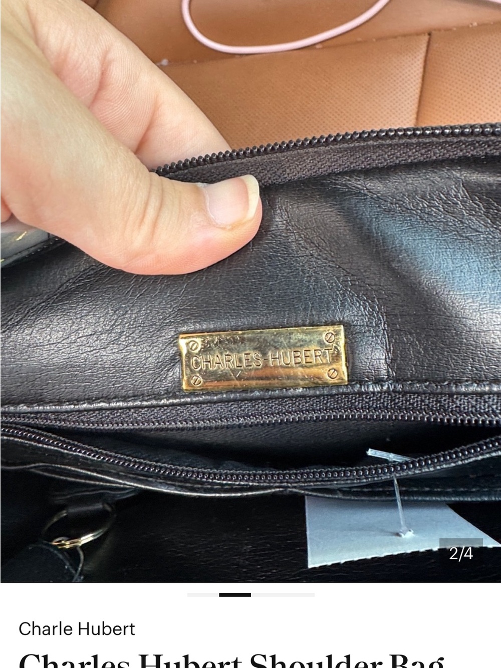 Black Charles Hubert Leather Shoulder Bag with Gold Accents